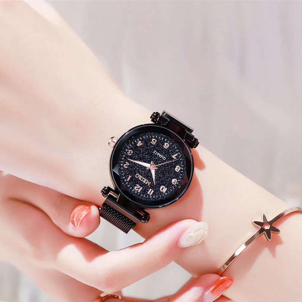 

Ladies Magnetic Starry Sky Clock Quartz Mesh With Magnetic Buckle Ladies Watch women watch Dress watch Party Zegarek Damski