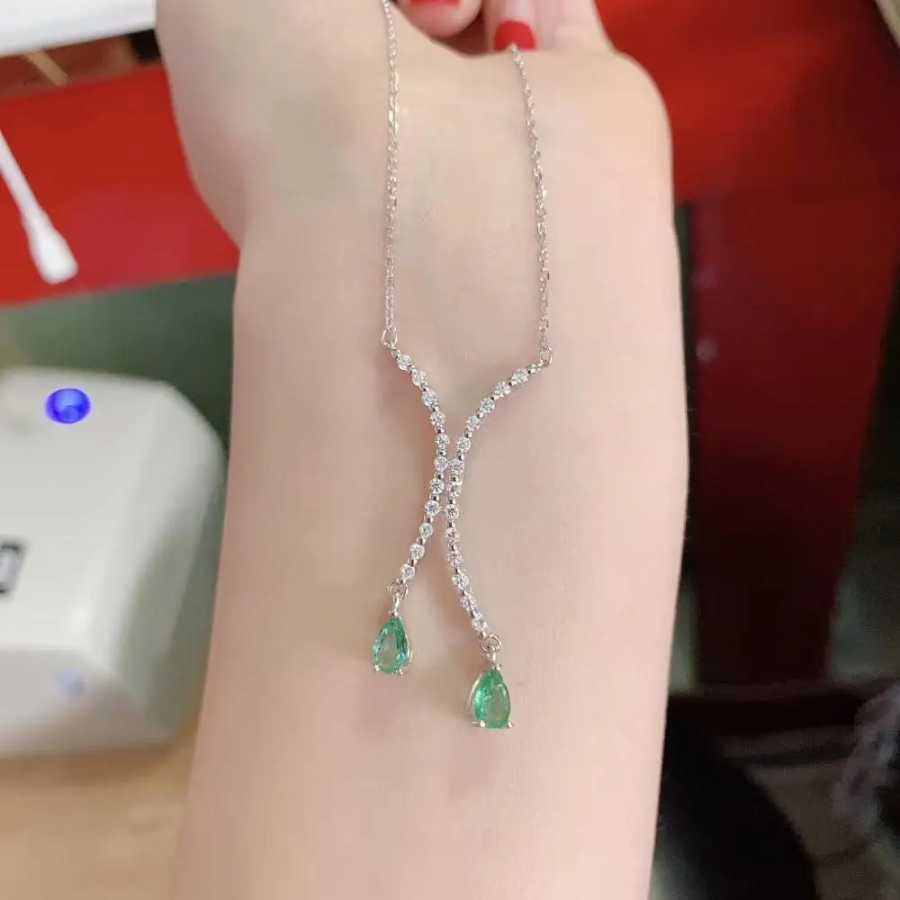 

Великолепное ожерелье из серебра зелёный Изумрудный камень пробы, изящное ожерелье с натуральным драгоценным камнем, модное серебряное украшение, подарок