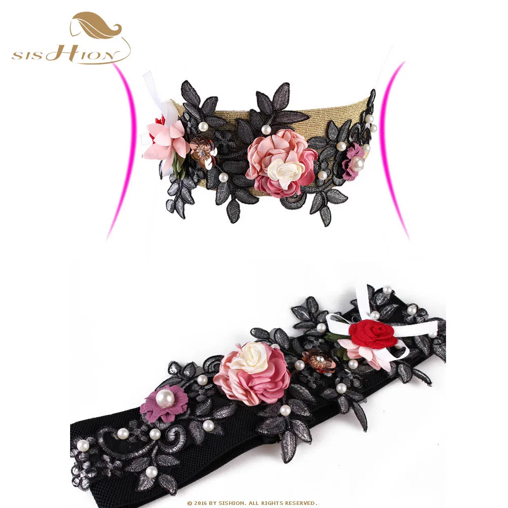 

SISHION Black Women Waist wide belt SP0362 ladies flower slim elastic Belts jacquard girdle corset cummerbund
