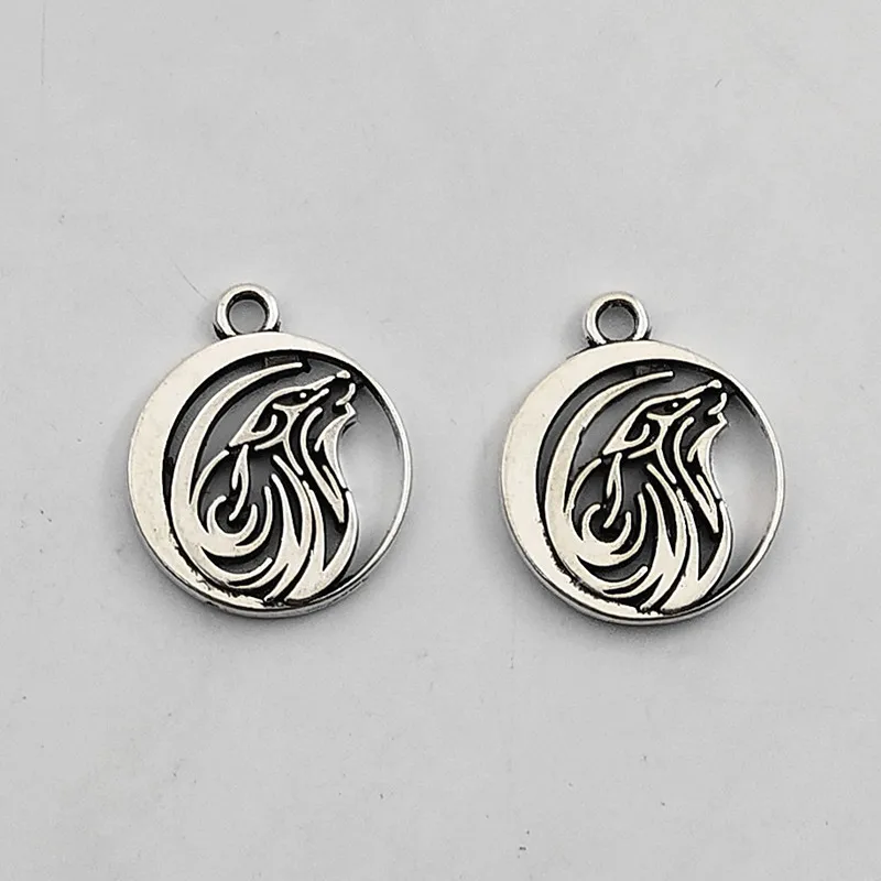 10 шт. подвеска в виде волка Круглые Подвески 17 мм с тибетским посеребренным
