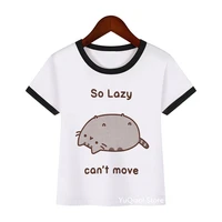 cute lazy cat cartoon print t shirt for girls funny baby kids tshirt unisex tees summer white boy clothes summer children tops
