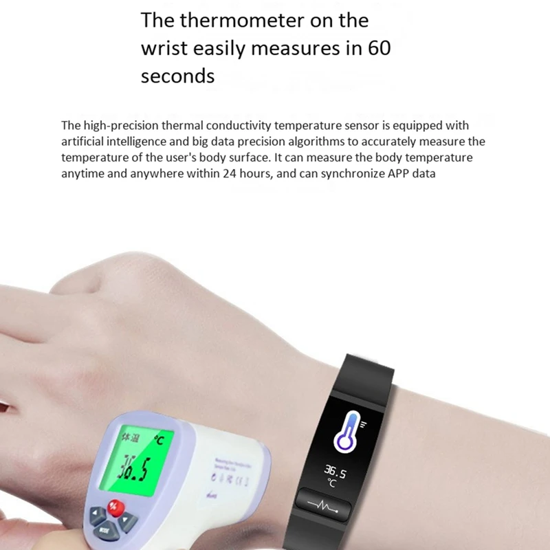 

M8S Smart Bracelet Health Tracker with Temperature Detection HD Color Screen Press Smart Bracelet