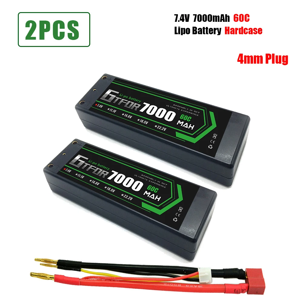 

GTFDR 7000mAh 4mm Lipo Battery 7.4V 60C/120C 2S LiPo RC Battery Deans XT60 EC5 for RC Evader Car Truck Truggy Buggy Helicopter