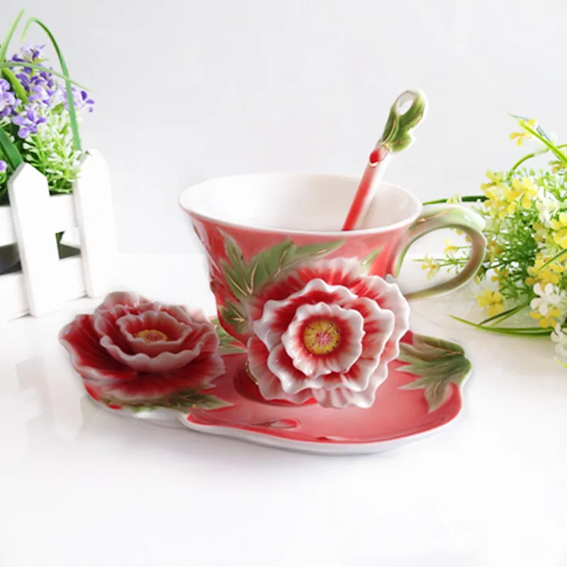 

Креативная керамическая чашка, Пионовая кофейная чашка из костяного фарфора, Европейская чашка для воды, подарок для девушки на день рожден...