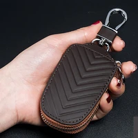 car key chain bag black genuine leather car smart keychain coin holder case cover holder pouch remote key chains fob bag keyring
