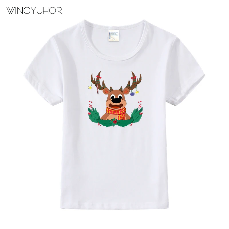 

Cute Deer And Santa Merry Christmas Cartoon Kids Funny T-Shirts Girls Clothes Baby Boys T Shirt Children Tops Present