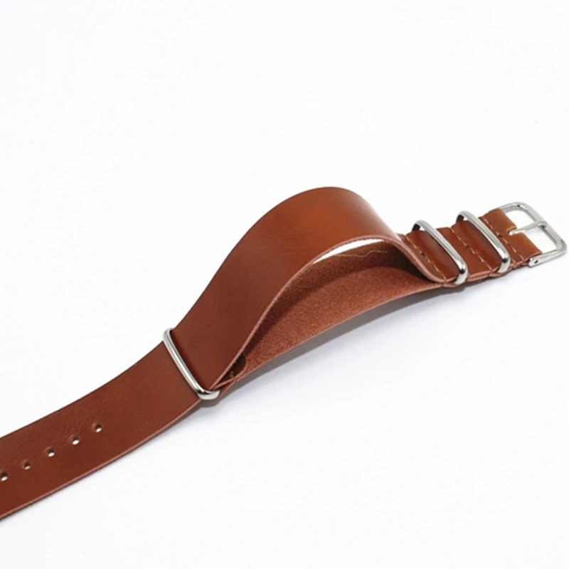 Light Brown 18 мм 20 мм 22 мм 24 мм ZULU кожаный ремешок для часов NATO аксессуары для мужчин и женщин серебряное кольцо Пряжка браслет черный коричневый - Цвет ремешка: Light Brown