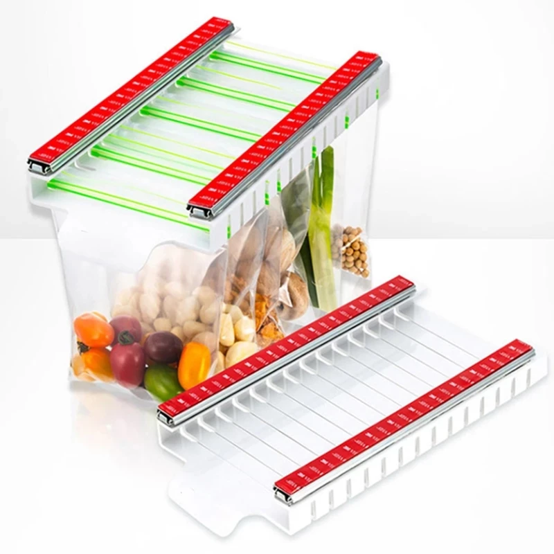 

Hanging Storage Rack Refrigerator Hanging Storage Clip Sliding Rail Tray for Food Bag with 6 Zip Fresh Bag