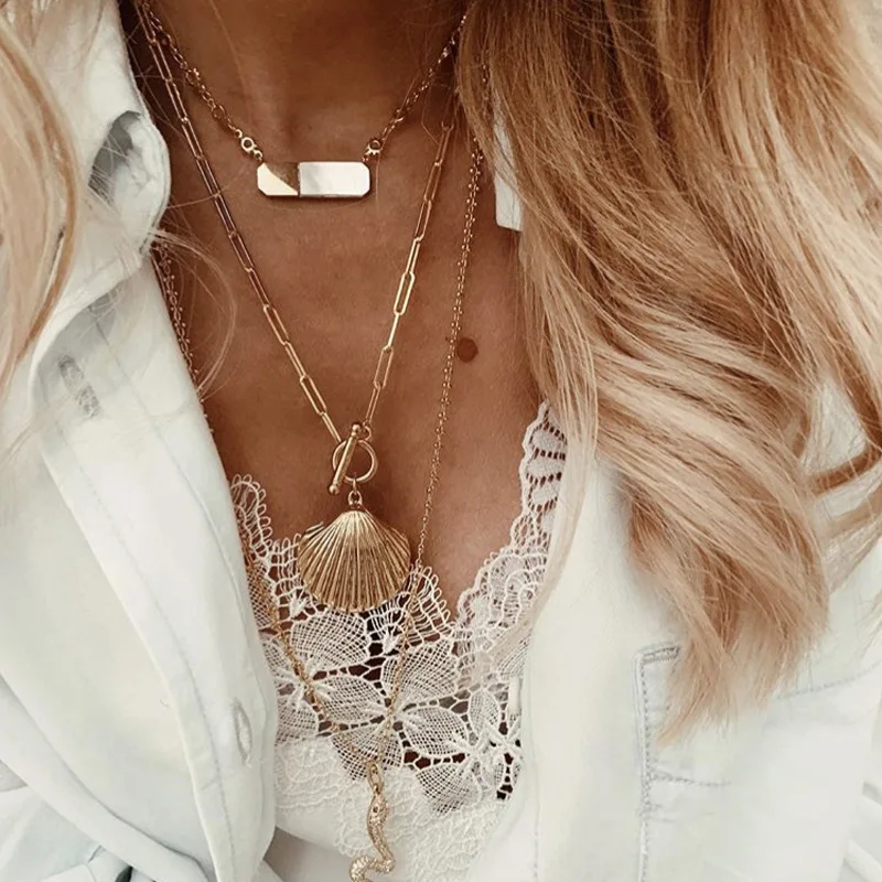 

Bohemian style simple one zero buckle scallop necklace pendant women