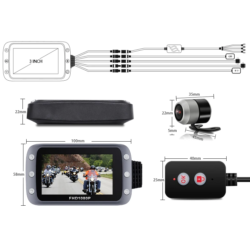 Видеорегистратор для мотоцикла Wi Fi Full HD передняя и задняя камера 1080P +