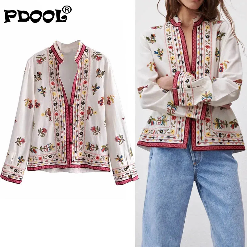 

Embroidered Women Shirt Floral White Shirt Woman Summer Fashion 2021 Long Sleeve Blouse Vintage Button Up Shirt