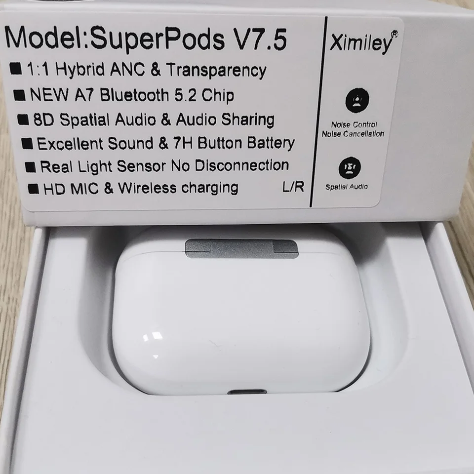 

SuperPods V7.5 V6.5 V5.5 TWS Hybird ANC Wireless Earphone Airpoddings Pro Bluetooth 5.2 Earbuds BES 2300ZP Chip 6D Spatial Audio