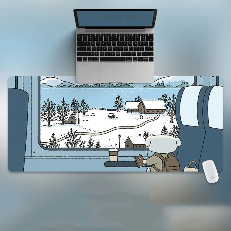 

90x40cm 35.43x15.74 Inch Super Large Size Cute High Definition Cartoon Winter Travel Pattern Table Mat Non-slip Mouse Pad
