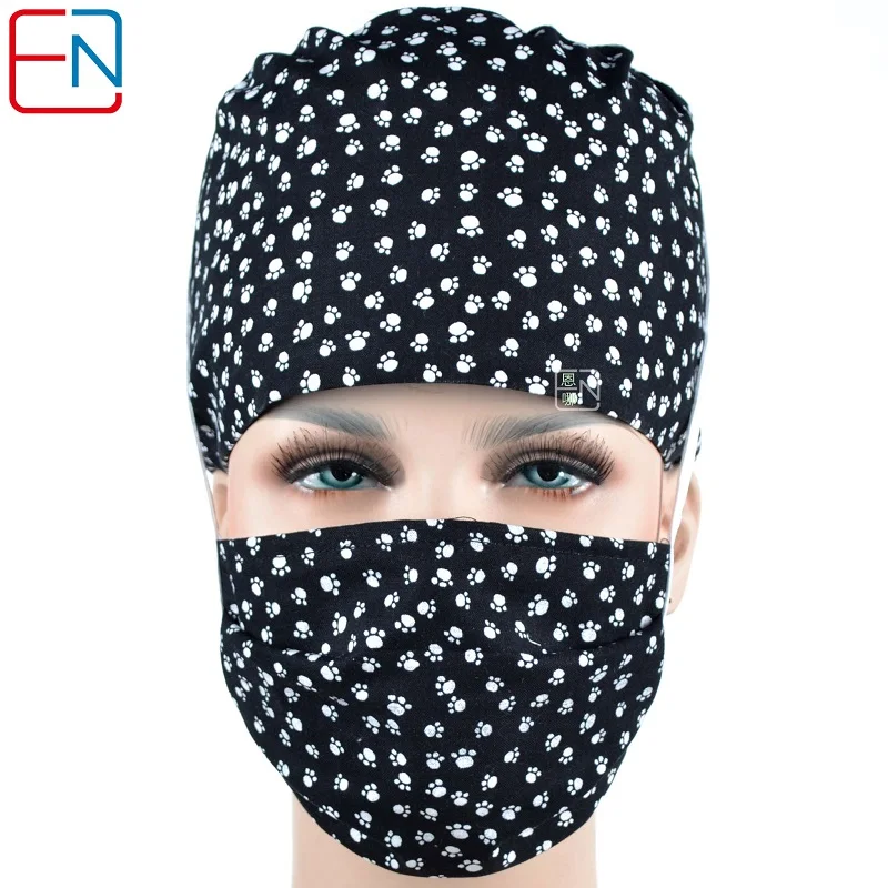 cap and mask Hennar для женщин скраб шапки медицинские доктора медсестры напечатаны больницы клинические хирургические аксессуары хлопок Новые головные уборы наборы масок - Цвет: cap and mask