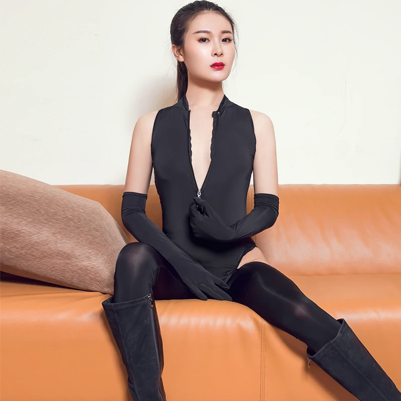 

Club Pole Dance Costume High Elasticity Woman Sexy 3 Pce Set See Through Temptation Zipper Bodysuit Hollow Out Open Crotch Pants