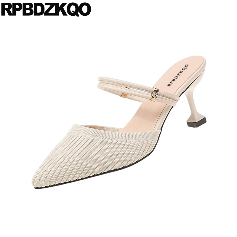 Бежевый 3 дюймов мэри джейн элегантные женские туфли на каблуке-шпильке без