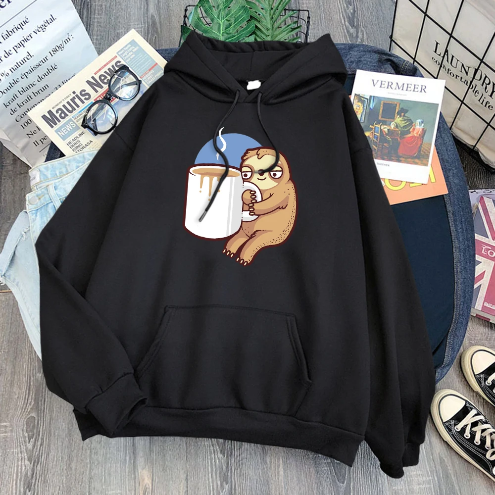 

Sloth Drinking Hot Tea Printed Women'S Hoodie Fleece Autumn Hoodie Streetwear Loose Sportwear Vintage Casual Womans Sweatshirt