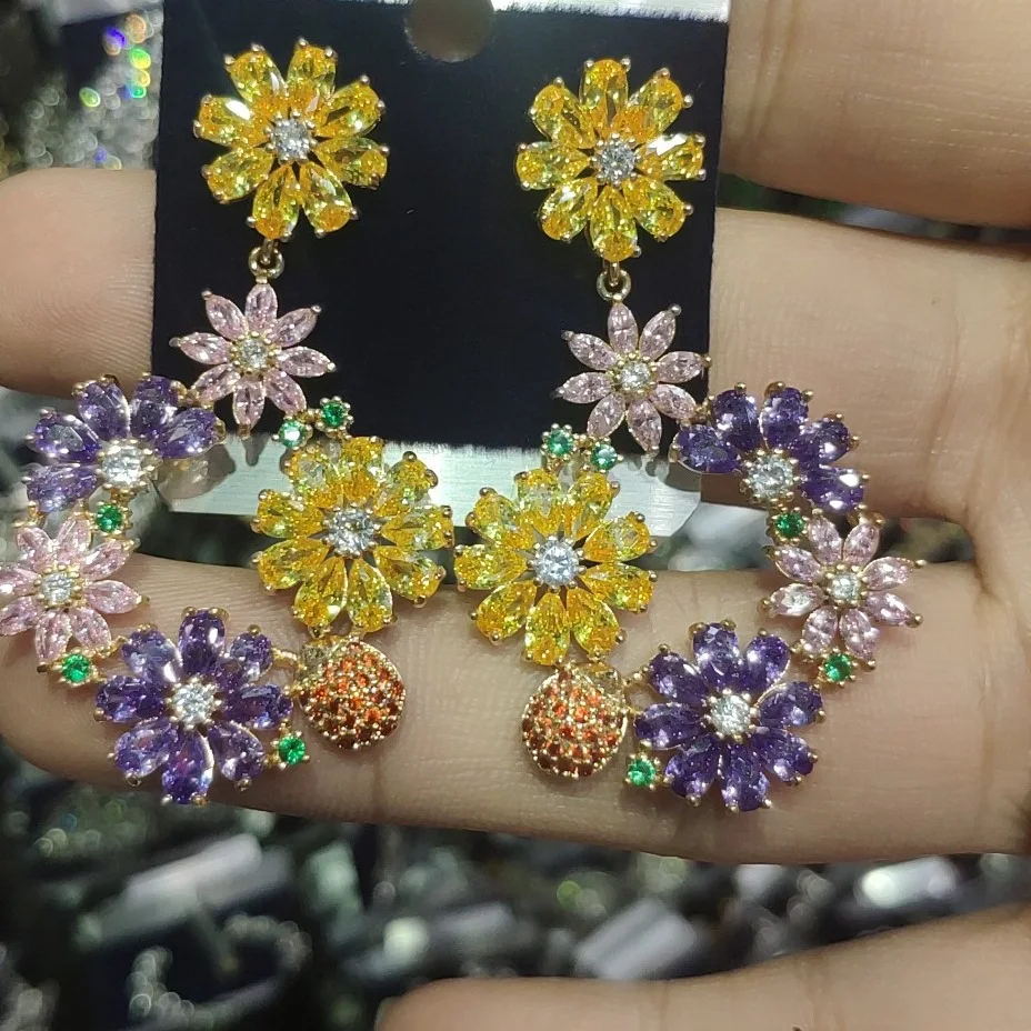 

European and American new style diamond wreath earrings women's personality earrings copper inlaid fashion creative large versio