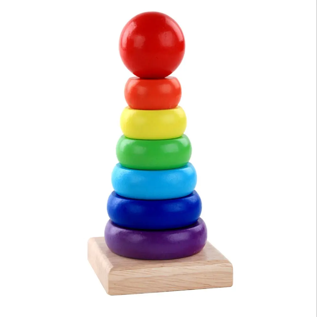 

Деревянные игрушки для детей, Обучающие игрушки, Деревянная Башня из семи цветов, радужная башня, складки строительных блоков
