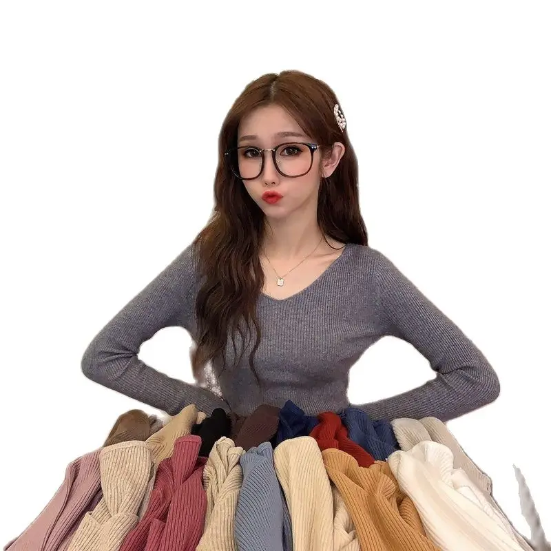 

A V-Neck Sweater For Women In The New 2021 Style, A Sweater For Women In The Top, A Sweater For Slim Body Tight And Long Sleeves