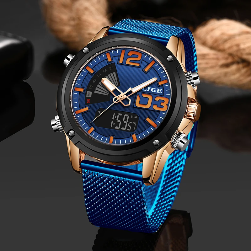 2019 Новинка LIGE мужские военные спортивные наручные часы золотые кварцевые