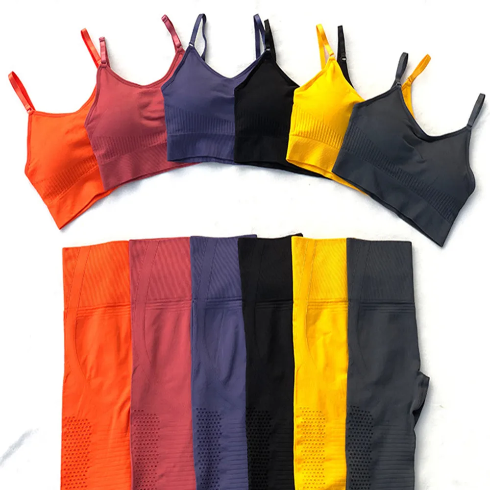 

Женский спортивный костюм из 2 предметов, спортивные комплекты, летняя одежда для женщин, бесшовные леггинсы для бега, кроп-топ для фитнеса, ...