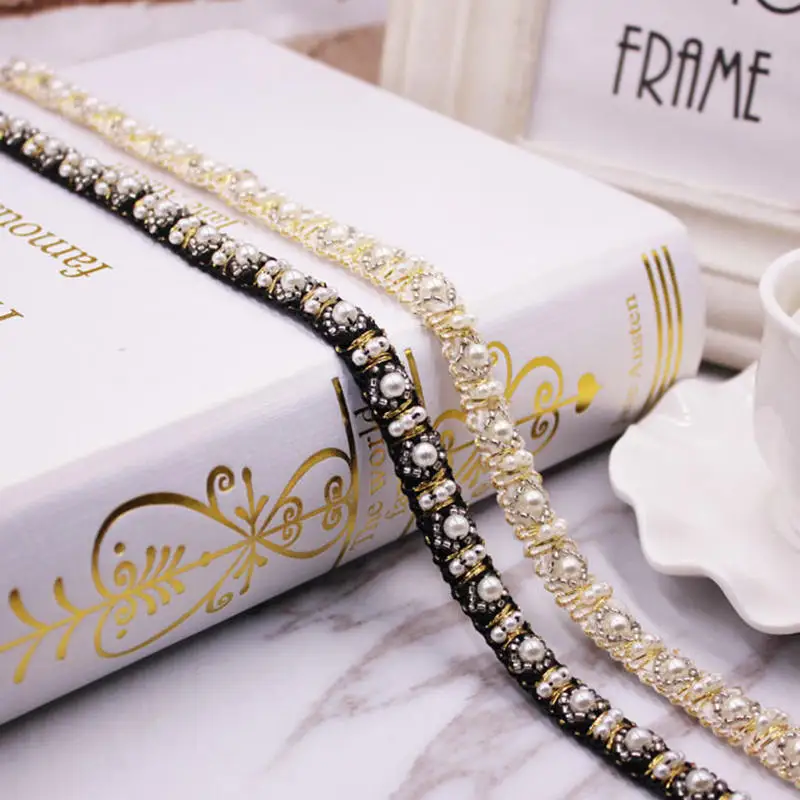 Лента из полиамида и нейлона с бисером отделка имитация жемчуга кружева ручная