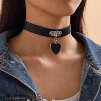 2020 punk pu leather lock key heart round rivet collar studded choker necklace body birthday party gift chocker jewelry