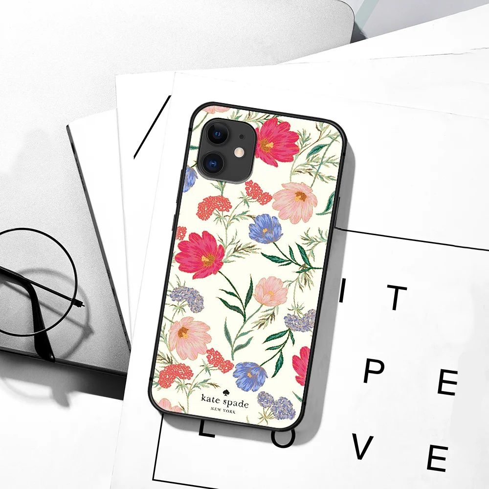 

Luxury Brand Kate Pink Flower Phone Case For iPhone 5 5S SE 2020 6 6S 7 8 Plus 11 12 Mini X XS XR Pro Max black Cell Trend Back