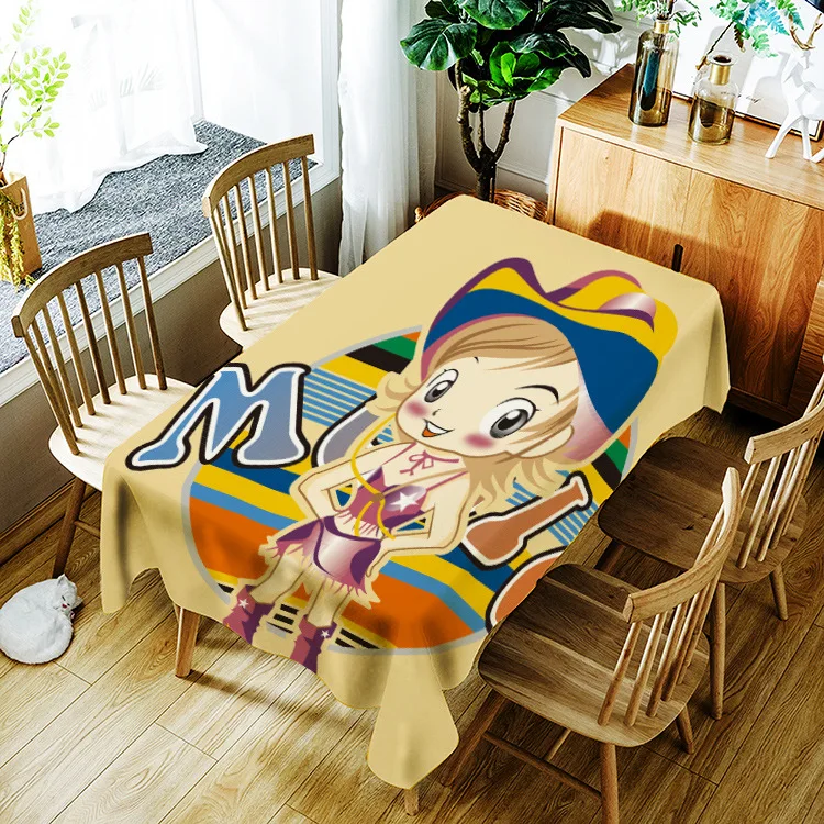 

Home decoration cute girl pattern printing washable tablecloth