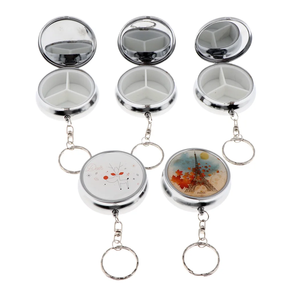 

Mini 3 Compartments Eyeshadow Powder Keychain Case Pill Planner Organizer Box Mints Container for Purse Pocket