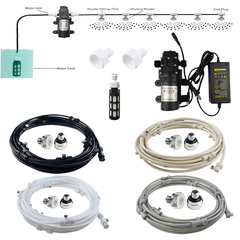 12V 60W Water Spray Electric Diaphragm Pump Kit With 6M-18M Mister Line For Outdoor Irrigation Watering