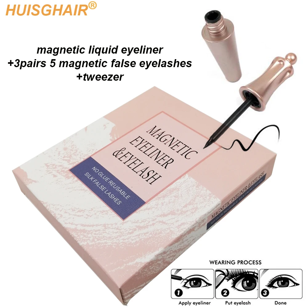3pair 5 Magnetic Eyelashes 3D Faux mink Magnet Lashes Liquid Eyeliner&ampMagnetic False &amp Tweezer Set | Красота и здоровье
