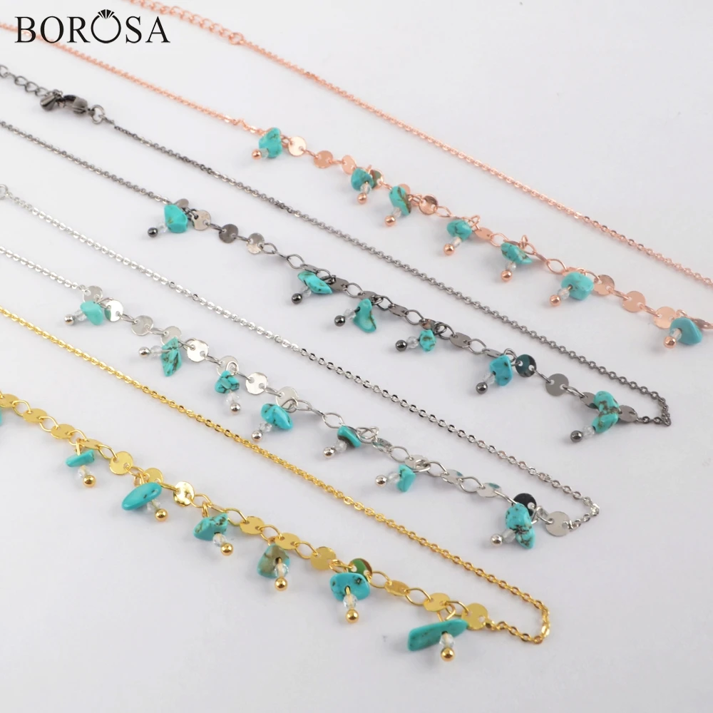 Женская Цепочка ожерелье с камнями BOROSA Blue Howlites Бесплатная форма металлическая