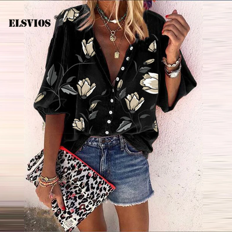 

Elegant Slim Office Lady Fashion Printed Blouse Summer Casual Stand Collar Long Sleeves Buttons Cardigan Loose New Autumn Shirts