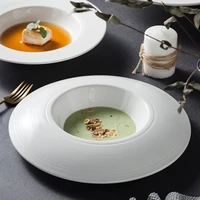creative soup plate deep plate household ceramic tableware western food plate dish plate foie gras brushed white pasta dinner