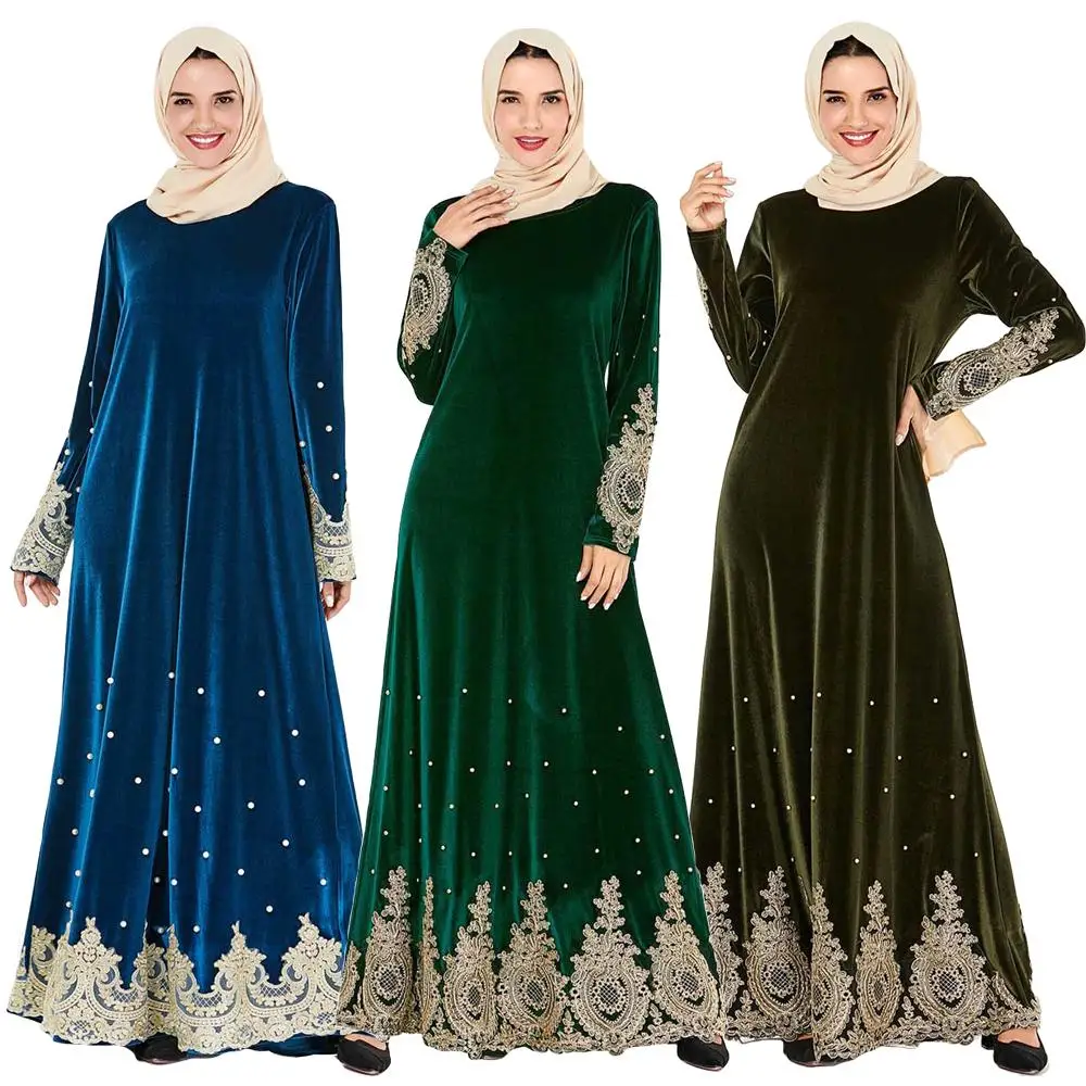 Винтажное бархатное теплое платье абайя мусульманское женское с длинным рукавом