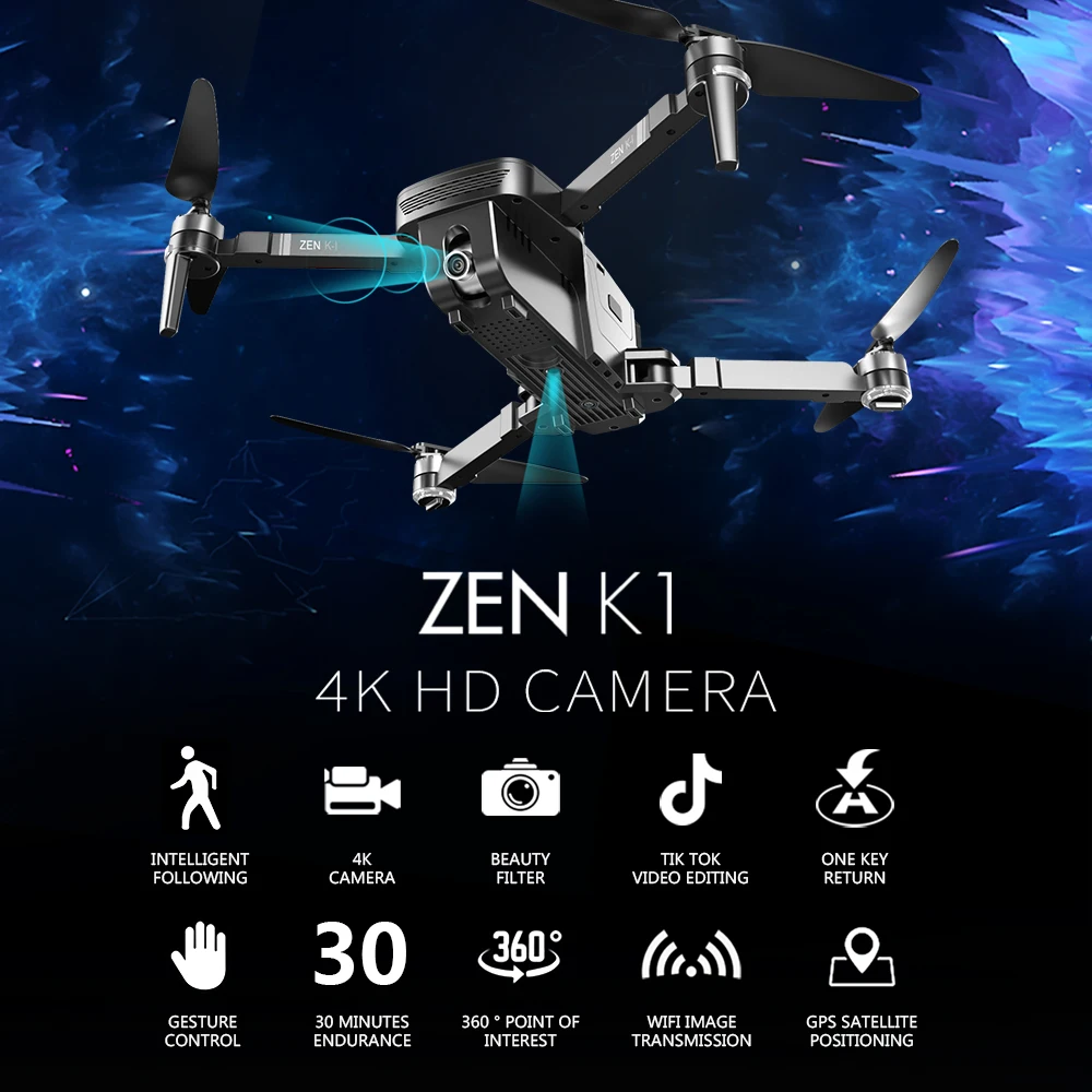 Квадрокоптер Visuo ZEN K1 5G FPV Радиоуправляемый с 50 кратным зумом и широкоугольной HD
