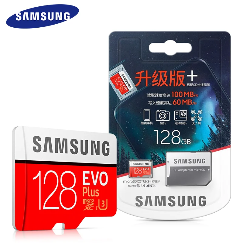 

SAMSUNG 128GB memory card 100MB/s micro sd card EVO Plus 64GB 256GB C10 UHS-I cartao de memoria Microsd SD/TF Card with Adapter