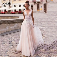 lorie champagne a line wedding dress lace appliquetulle bride gowns floor length vestido de novia country wedding gowns