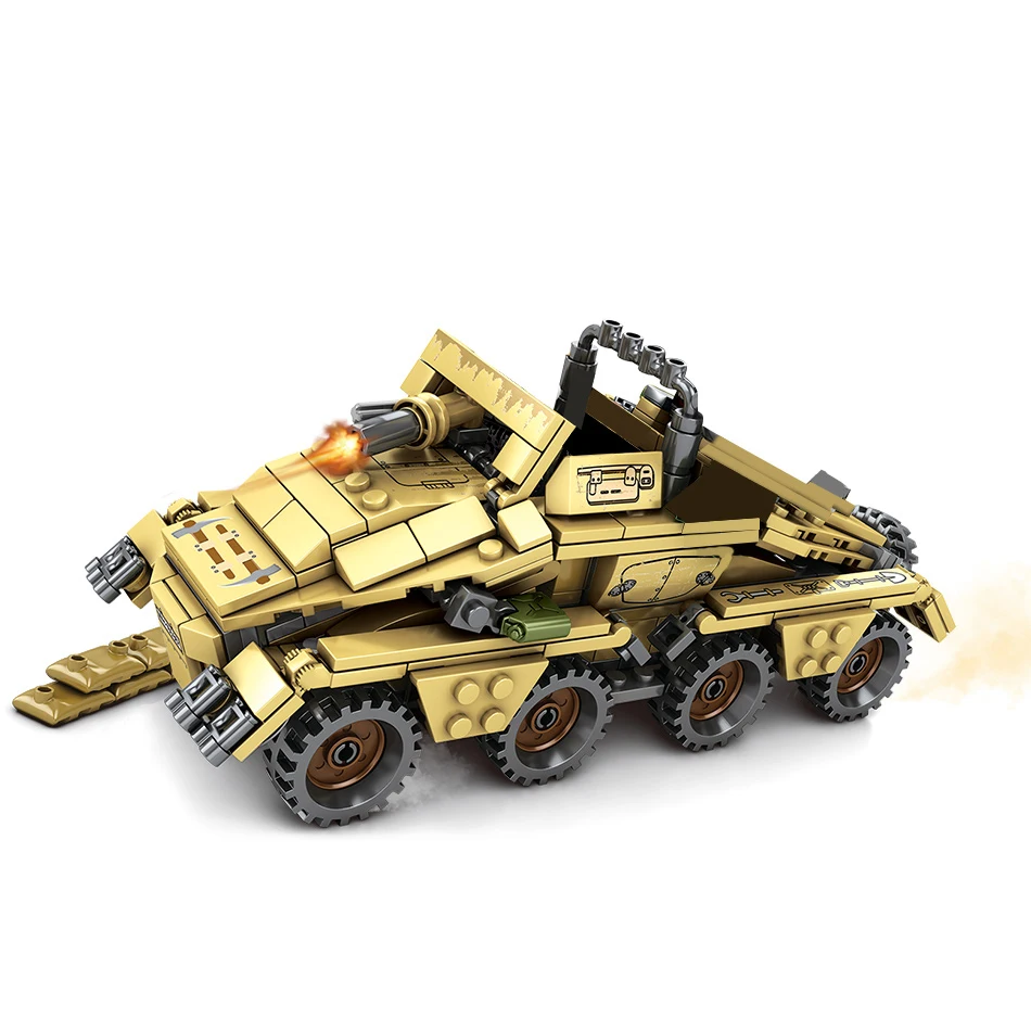 395 шт. Детский конструктор бронированный автомобиль с артиллерией|Блочные