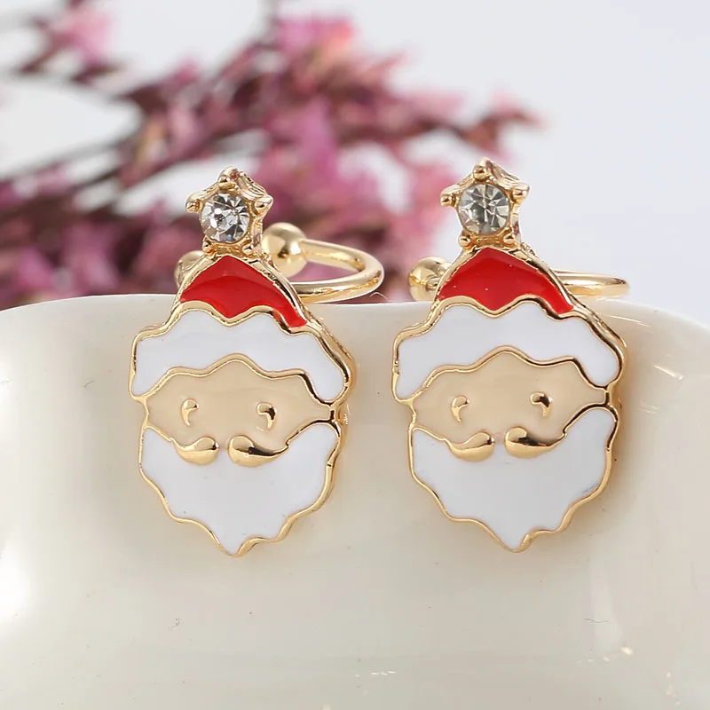 EDS рождественские серьги каффы для ушей Санта Клаус клипсы без пирсинга женские