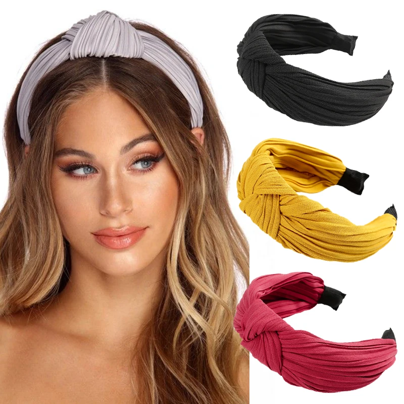 Женский ободок для волос Haimeikang широкий с узлом однотонный обруч корейская мода