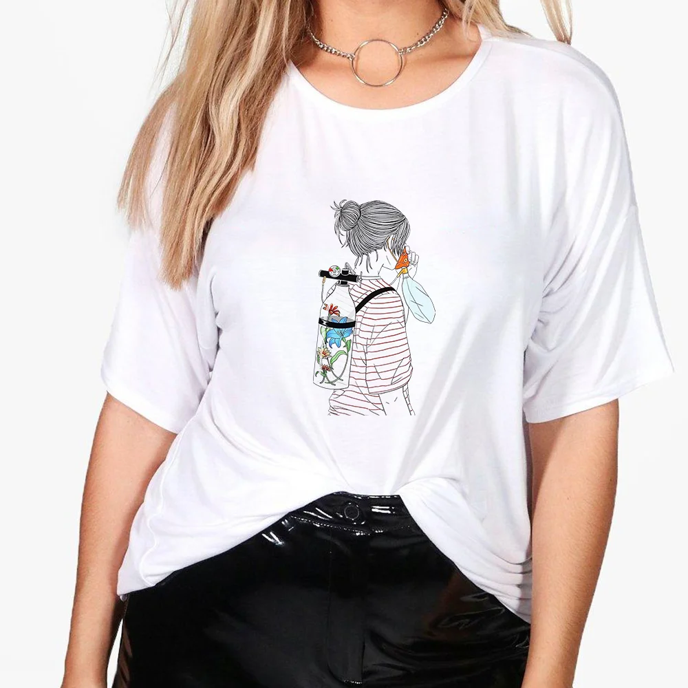 

2021 White Tshirt Women Personalized Shirt Creative Printed Vogue Short Sleeve Fashion Streetwear Aesthetic Woman Hipster
