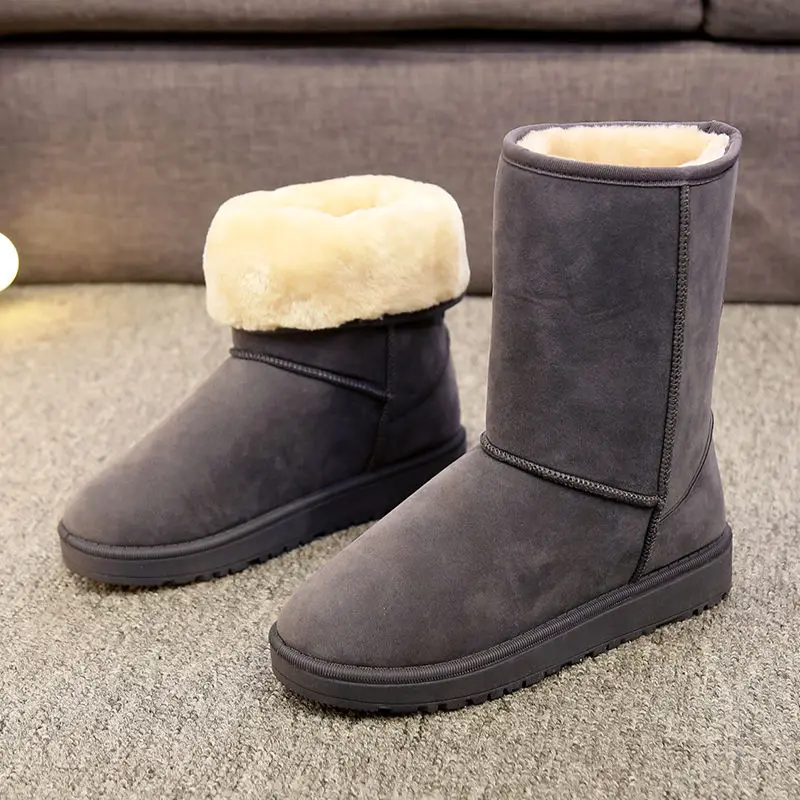 

New Women Winter Snow Boots Mid-tube Thick and Velvet Women's Winter Boots Frosted Non-slip Ladies Flat Cotton Boots