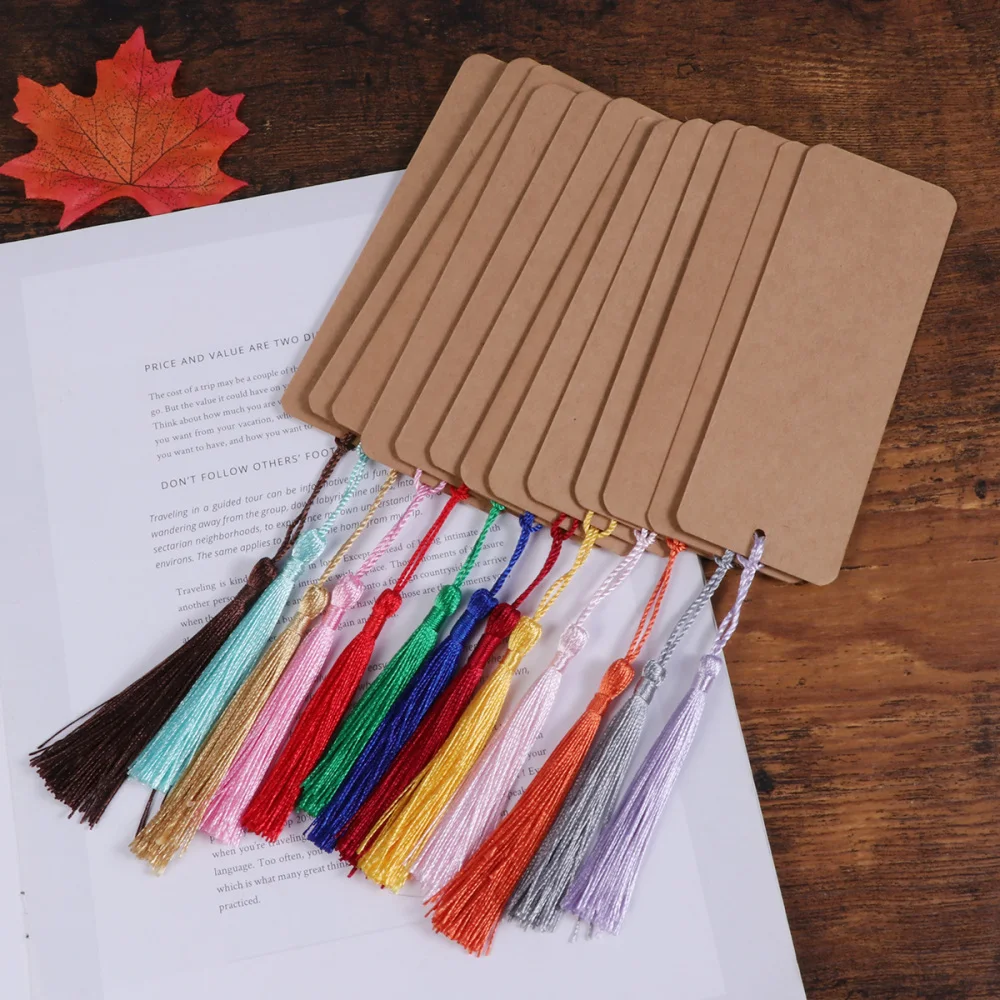 

24pcs Paper Blank Bookmarks with Tassel Cardstock for DIY Projects Gifts Tags School Supply Party Favor (White)