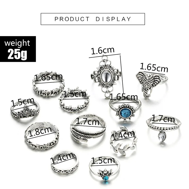

Trendy Bohemia Ring Sets Fashion Retro Color Crystal Diamond Crown Ring Fashion Jewelry