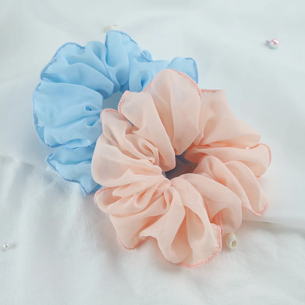 

2PCS Chiffon Solid Large Elastic Hair Band Scrunchies Women Girls Flower Hairband Headband Ponytail Holder Hair Ties Accessories