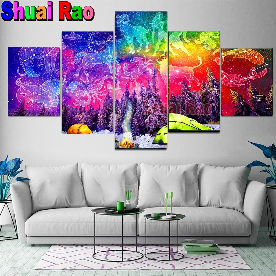 

5 Pcs/set Diamond Painting Astrology Horoscope Zodiac Picture Of Rhinestones Diamond Embroidery Animal Mosaic Kit Handmade Hobby