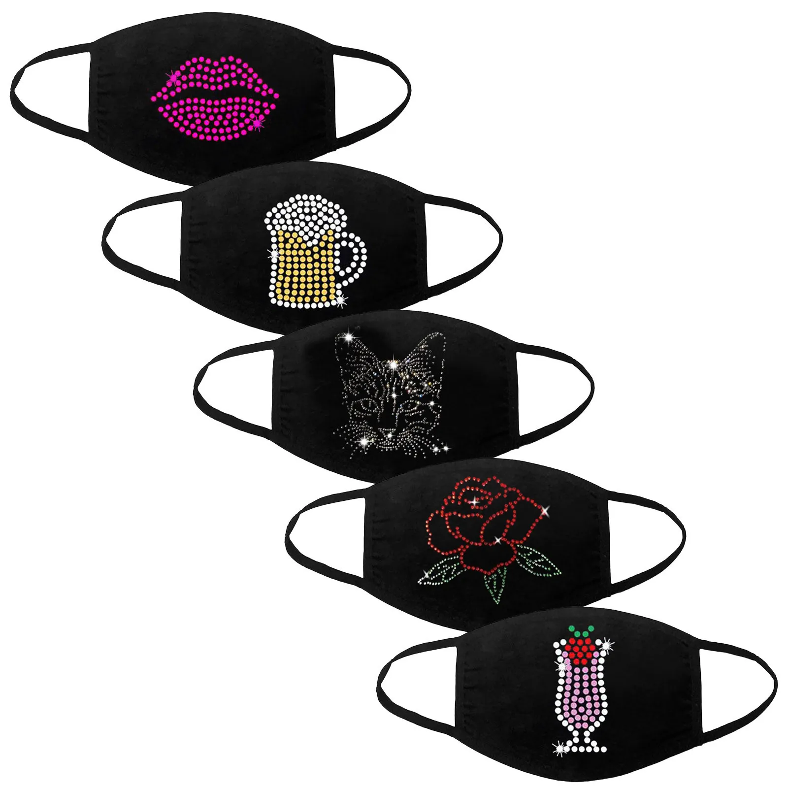 

5PCS Fashion Sparkling Rhinestones Face Masks Outdoor Anti-dust Glitter Drill Ice Cotton Mouth Mask mascarillas reutilizables